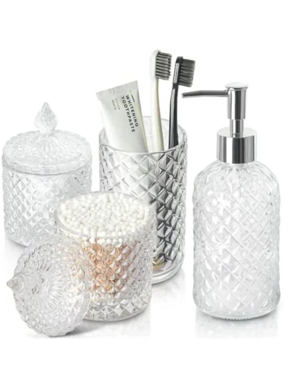 Bathroom Accessories Set, 4 Pack Clear Glass Bath Accessory Sets Soap Dispenser